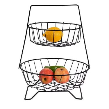 Imagem de Fruteira de Mesa 613 2 Andares com Pedestal em Arame de Aço Cromado para Cozinha Preto Utimil Industrial