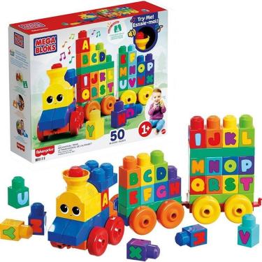 Imagem de Brinquedo Educativo Mega Bloks Trem Aprendiz Musical ABC com 50 Peças Blocos de Montar Mattel