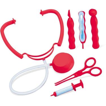 Imagem de Kit Médico de Brinquedo Cartela com Estetoscópio Otoscópio Seringa Termômetro Bisturi e Pinça Samba Toys
