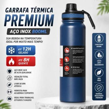 Imagem de Garrafa Térmica Esportiva 800ml em Aço Inox com Isolamento a Vácuo Azu