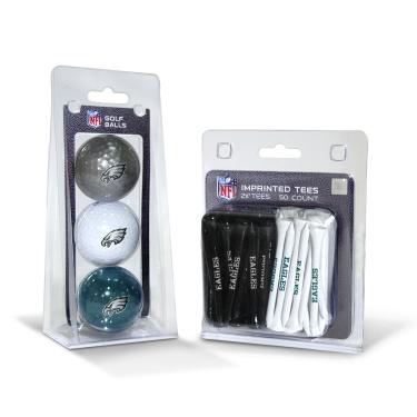 Imagem de Team Golf NFL Philadelphia Eagles 3 bolas de golfe e 50 camisetas de golfe impressas com logotipo (3 unidades) e camisetas de golfe reguláveis de 6 cm (50 unidades), multicoloridas