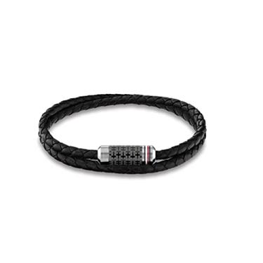Imagem de Tommy Hilfiger Pulseira de couro trançado tubo de joias masculino com envoltório duplo cor: preto (modelo: 2790327), standard, Aço inoxidável, Sem pedras preciosas