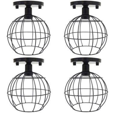 Imagem de 4 Lustres Teto Plafon Industrial Aramado Globo Retrô Luminária Sobrepor Vintage Agp Ilumini