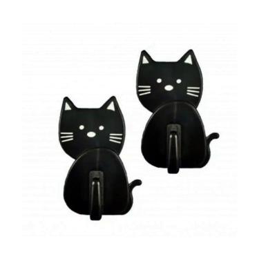 Imagem de Kit 2 Ganchos Adesivo de Parede Gato Gatinho Preto