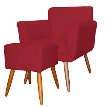 Imagem de Combo Poltrona mais Puff Isabela em Tressê Pés Palito Suede Vermelho - DS Estofados