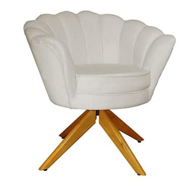 Imagem de Poltrona Decorativa Pétala Pés Madeira Giratório Suede Bege - DS Estofados