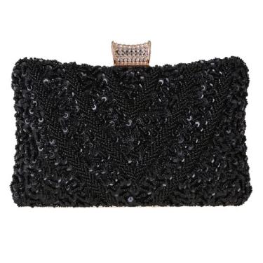 Imagem de Bolsa feminina para noite clutch bolsa feminina bolsa de ombro para festa de casamento, Preto, M