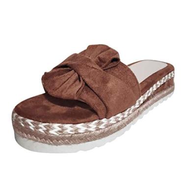 Imagem de Sandálias de plataforma femininas casuais verão romanas sandálias abertas com fivela de couro sandálias planas para caminhada retrô sandálias a8, Marrom, 9