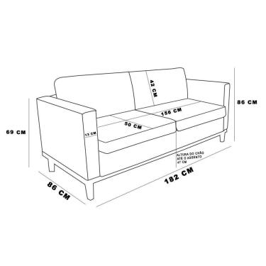 Imagem de Sofá 03 Lugares Juliette Azul Base Madeira Castanho