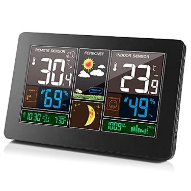 Imagem de Qudai Estação meteorológica sem fio interna externa 3 em 1 Termômetro meteorológico Higrômetro Barômetro Monitor de temperatura ambiente alimentado por USB Medidor de umidade operado por bateria Me NP