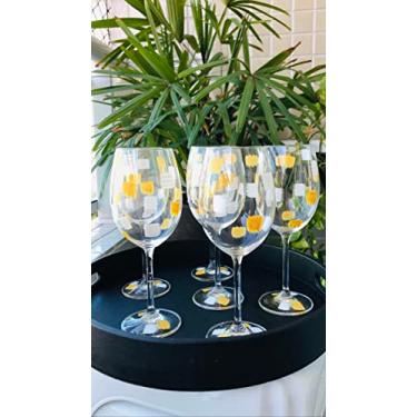 Imagem de Conjunto de taças de água/vinho branco cristal boêmia pintados à mão 450mL (abstrato riscos) (rosa - branco)