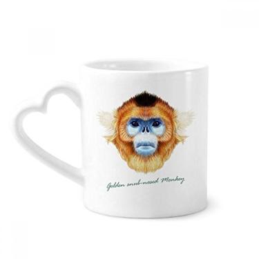 Imagem de Caneca de animal de macaco com nariz dourado café cerâmica copo de coração de vidro