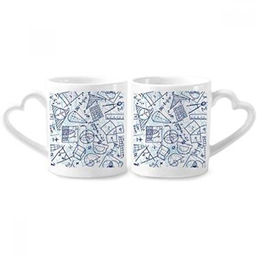 Imagem de Régua de matemática pintada à mão azul ilustração calculadora casal conjunto de canecas de porcelana copo de cerâmica coração alça