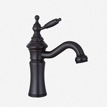 Imagem de LIDON Torneira preta banheiro preto único furo torneira do banheiro torneira da pia preta banheiro 1 furo torneira do lavatório preto torneira da pia do banheiro furo único torneira da bacia de latão, preto (cor: preto)