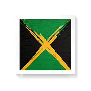 Imagem de Arte Maníacos Quadro decorativo com moldura caixa branca em Madeira - Bandeira Jamaica - 30x30cm