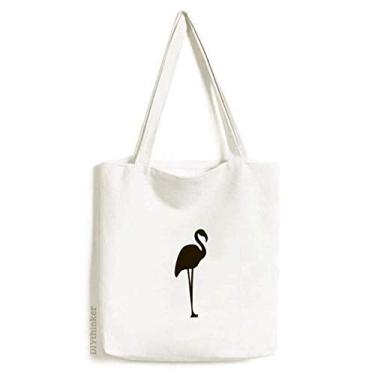 Imagem de Bolsa de lona de flamingo preto fofa com desenho de animal bolsa de compras casual