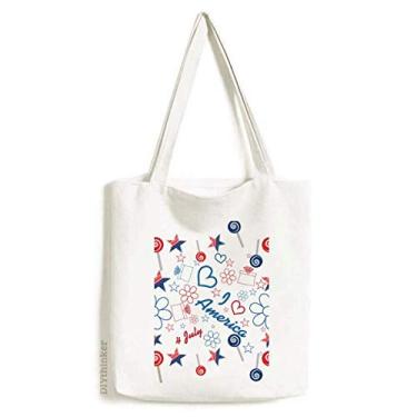 Imagem de USA Candy Flower Star Love Heart Word Tote Canvas Bag Shopping Satchel Casual Bolsa