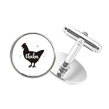 Imagem de DIYthinker Abotoaduras com clipe de botão redondo de animal preto e branco de galinha