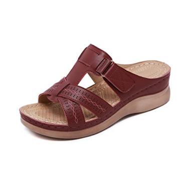 Imagem de Sandálias para mulheres senhoras verão novo verão clássico couro costurado anabela sandálias femininas moda sandálias femininas (RD2, 8.5)