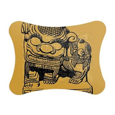 Imagem de Moldura de quebra-cabeça de pedra chinesa de leão preto patriotismo decoração de imagem ornamento de jogo de quebra-cabeça