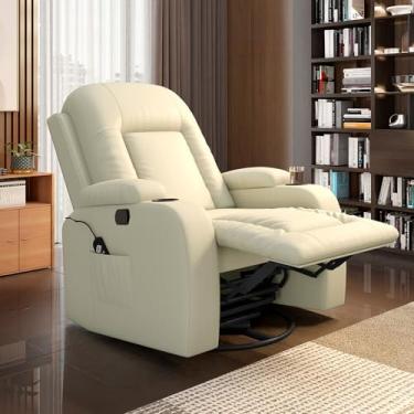 Imagem de Poltrona do Papai Reclinável Massagem e Aquecimento Giratório Balanço 2 Porta Copos Gambon PU Bege G31 - Gran Belo