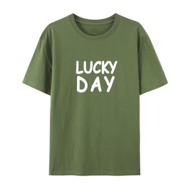 Imagem de BAFlo Camisetas Lucky Day com manga curta para homens e mulheres, Verde militar, M