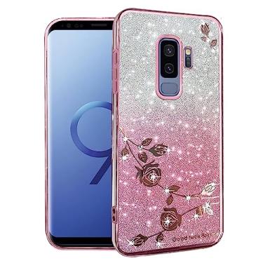 Imagem de Kainevy Capa de telefone para Samsung Galaxy S9 Plus com glitter rosa floral para mulheres meninas linda capa brilhante capa para Samsung S9 Plus capa fina de silicone transparente à prova de choque