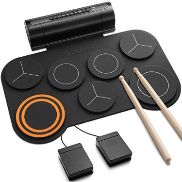 Imagem de Donner Electronic Drum Set, 7 Pads Electric Drum Pad Roll Up, Quiet Drum Pad altifalante incorporado para crianças/principiantes, 40 lições de bateria incluídas (DED-20)