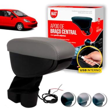 Imagem de Apoio de Braço Honda Fit Ano 2004 Até 2008 C/Usb (Cinza C/Linha Cinza)