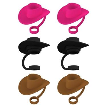 Imagem de Ｂｅｓｇａ Protetor de palha em forma de chapéu de cowboy, tampão de palha para beber, tampa contra poeira para canudos de 6 a 10mm, capa de pontas de palha de, Mistura de 6 unidades