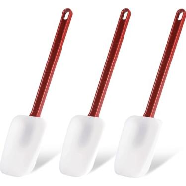 Imagem de heffiso Conjunto de 3 espátulas de borracha de silicone e colher, espátula de borracha de alta temperatura, espátula comercial para cozinhar, espátula de borracha comercial (3 colheres de 40 cm