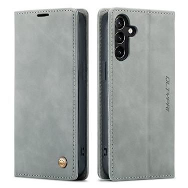 Imagem de QLTYPRI Capa para Samsung Galaxy A54 5G Vintage PU Leather Wallet Case TPU Bumper Card Slots Hands-Free Kickstand Fecho Magnético À Prova de Choque Flip Folio Capa para Samsung Galaxy A54 5G - Cinza