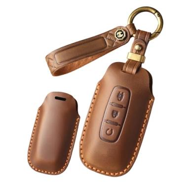 Imagem de HIBEYO Capa de chaveiro de couro genuíno para presente personalizável compatível com Nissan Teana Pathfinder Kicks X-Trail Rogue 2024 2023 Acessórios Capa de chave personalizada - 3 botões D tipo