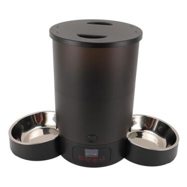 Imagem de 3L Alimentador Automático Cat, Dispensador Timed Cat Food Grande Capacidade Auto Pet Alimentador Com Tigelas Duplas de Aço Inoxidável para Cães Gatos (Tigela Dupla Preta)