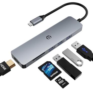 Imagem de Hub USB C, adaptador USB C, adaptador TOTU 6 em 1 HDMI multiportas com 4K HDMI, 3 USB 3.0, compartimento para cartão SD/TF para MacBook Pro/Air e outros laptops tipo C