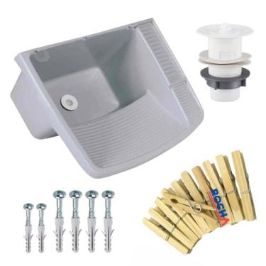 Imagem de Tanque de Plastico para Lavar Roupas 23L + Valvula + Grampo Roupas - R