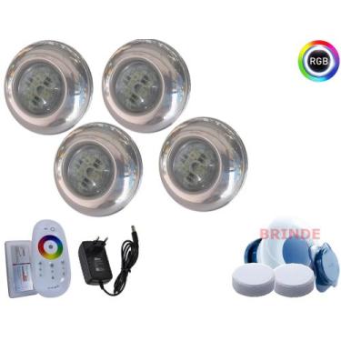 Imagem de Kit luminaria led piscina inox - 04 led 15w rgb + central touch + font