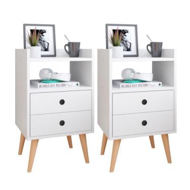 Imagem de Conjunto Mesa de Cabeceira Kit Mesinha Canto Quarto Lateral Cama 2 Gav