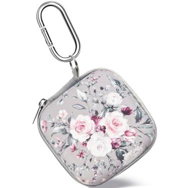 Imagem de Capa quadrada organizadora de fones de ouvido, estojo de EVA portátil, bolsa de armazenamento com mosquetão para AirPods Beats, Bose Galaxy Buds 3, armazenamento de cabo de dados (rosa rosa)