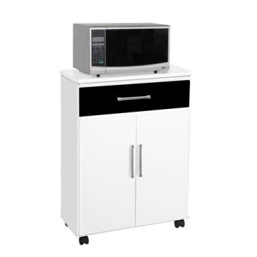 Imagem de Balcão com 2 Portas 1 Gaveta e Rodízios Liz Branco/Preto - Móveis Prim