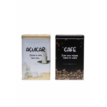 Imagem de Kit 2 Pote Lata Porta Mantimentos Metal Café e Açúcar Grande - Shop An