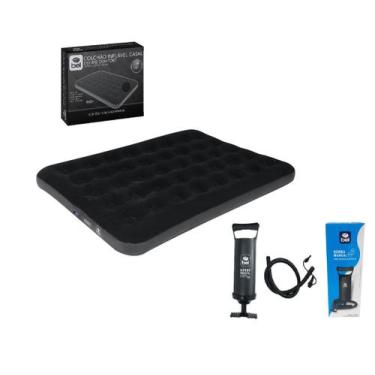 Imagem de Colchão Inflável Casal Deluxe Preto Bel + Bomba de Ar Manual