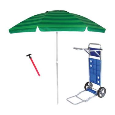 Imagem de Kit Praia Guarda Sol 2,4m Carrinho Com Avanço Alumínio Saca Areia Pres