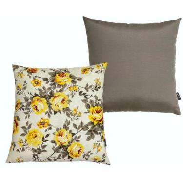 Imagem de Almofadas Cheias para Sofá Impermeável Floral Amarela Cinza Kit 2 45cm