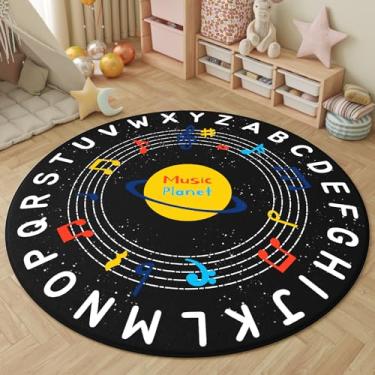 Imagem de ZCVAcom Moon ABC Tapete infantil macio, redondo, alfabeto, lavável, antiderrapante, para crianças, para sala de aula, quarto, decoração de quarto de crianças (CD da lua, redondo 119 cm)