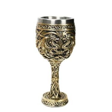 Imagem de KalyZ@rts Cálice de dragão de bronze com copo de aço inoxidável, cálice medieval de dragão, Dungeons and Dragons, presente de dragão colecionável - 200 ml (Taça de dragão dourado)