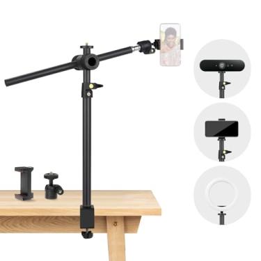 Imagem de Suporte de mesa para câmera, braço de câmera, suporte de mesa com braço mágico ajustável de 360°, suporte de webcam com suporte de telefone Ballhead para mesa, microfone Logitech, luz de vídeo,