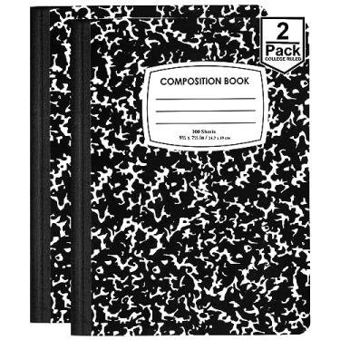 Imagem de ENVO Cadernos de composição, caderno de composição pautado universitário, caderno de composição de capas de mármore preto, 100 folhas (pacote com 2, pautado universitário)
