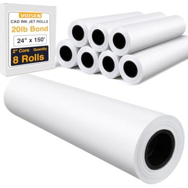Imagem de VOISEN Papel de Grande Formato, 8 Rolos de Papel Plotter 24 Pol. X 150 Pés, Rolos Cad Bond, 20 Lb, Papel Bond Em Núcleo de 2 "Para Impressão Cad Em Impressoras Jato de Tinta de Grande Formato
