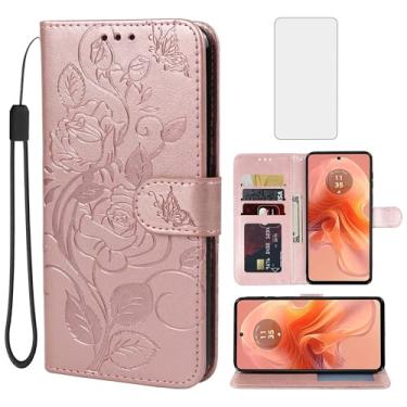 Imagem de Vavies Capa para Moto G24/Moto G04/Moto E14/Moto G04S Capa carteira com protetor de tela de vidro temperado, flor de couro flip porta-cartão de crédito suporte para celular para Motorola Moto G24 4G